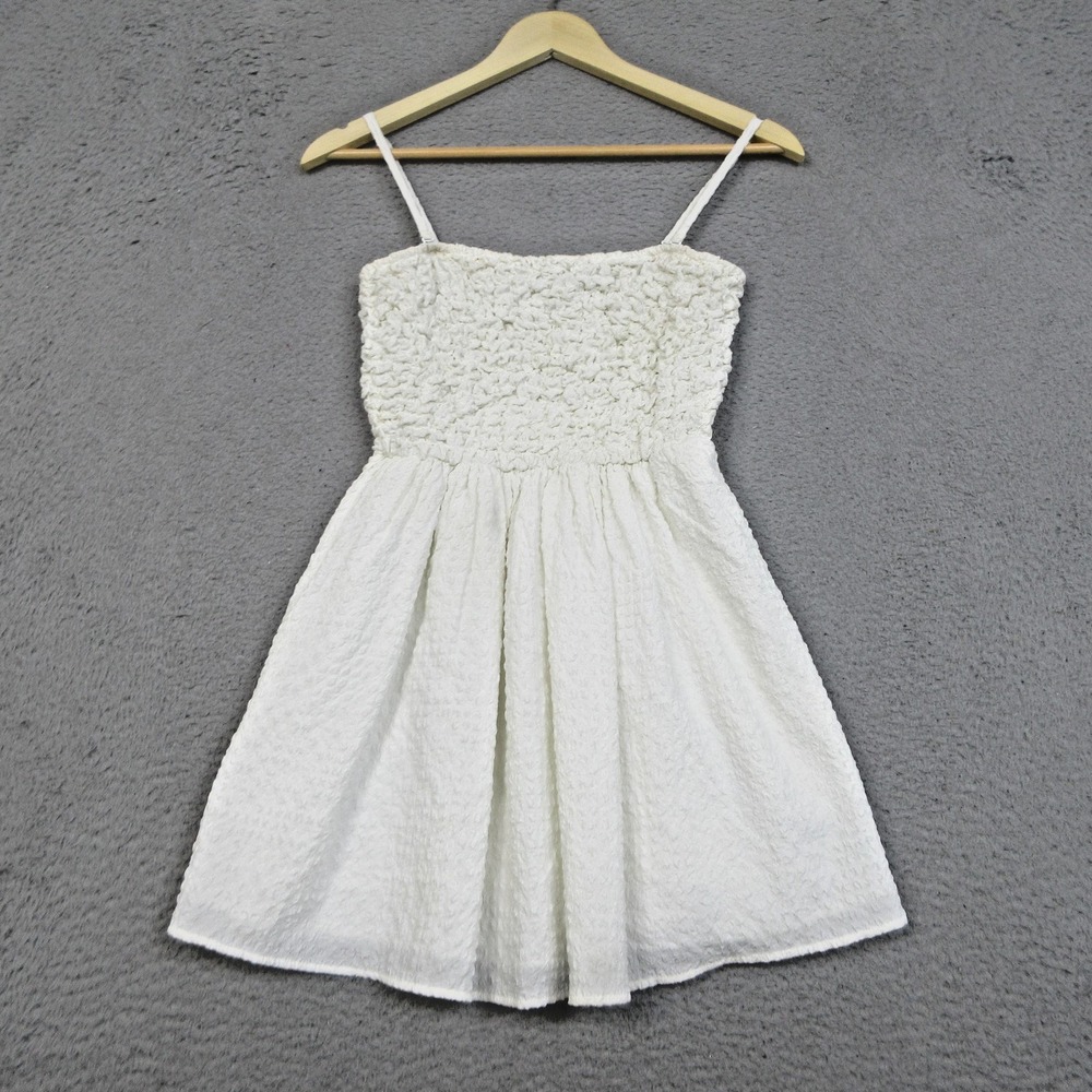 American Eagle Smocked Dress Womens XS White Textured Y2K Milkmaid Cottagecore